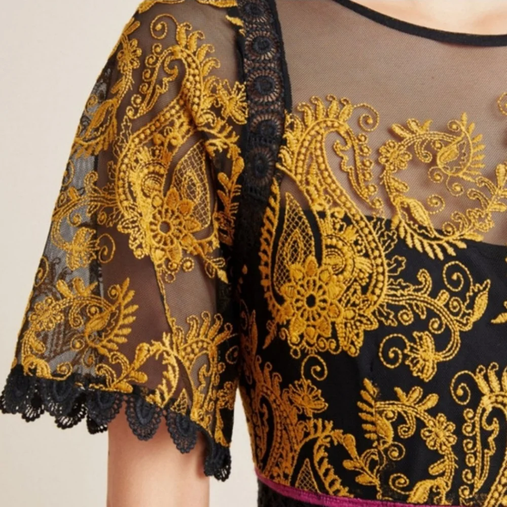 Anthropologie Jacquin Floral Embroidered Lace Scallop Dress